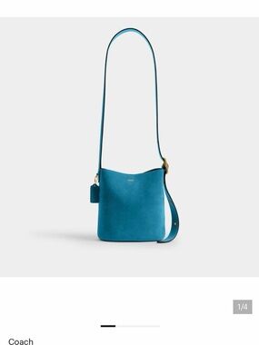 Coach Teal Suede Crossbody Bucket Bag 21 with Gold Hardware